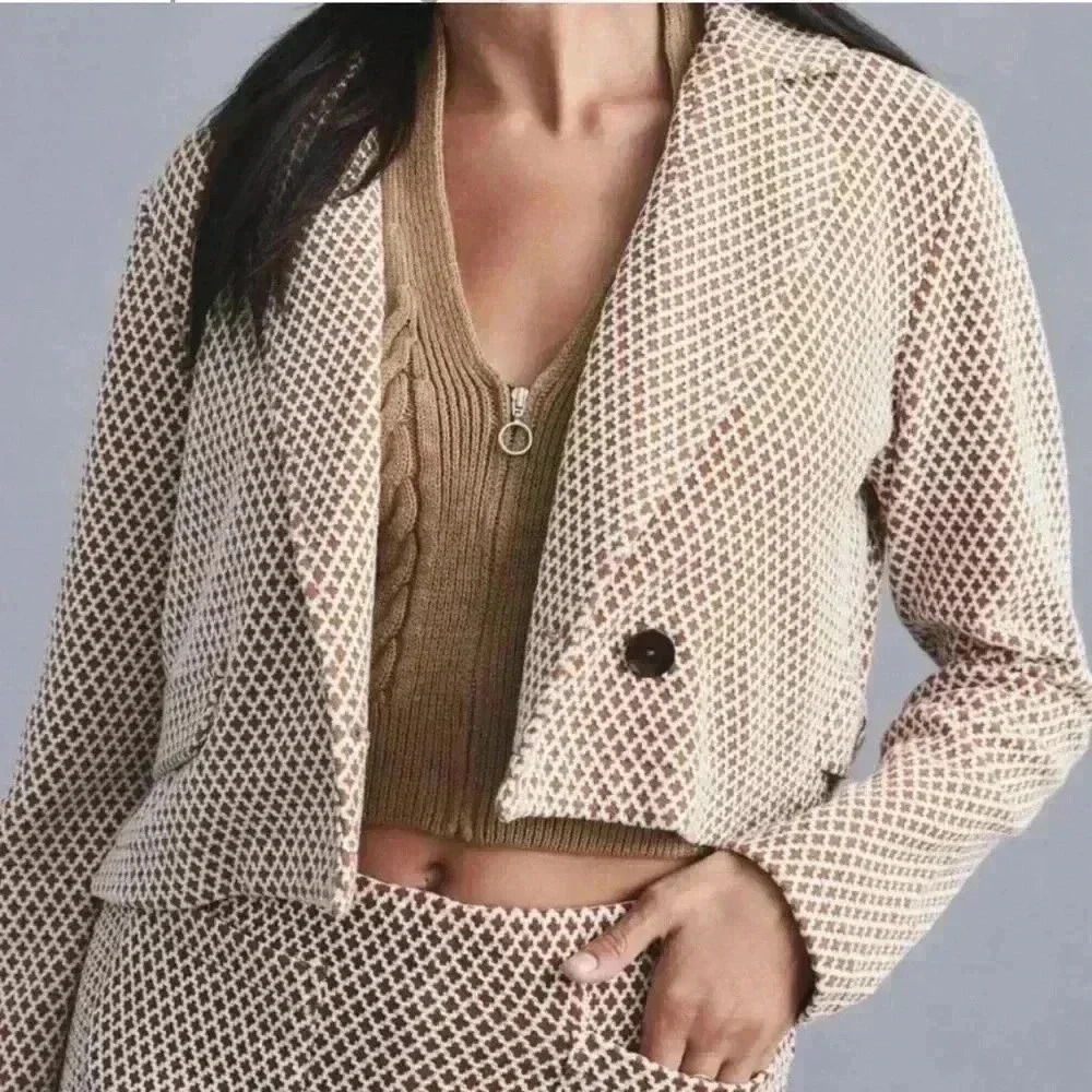 Anthropologie Maeve Cropped Single Breasted Jacket Knit Blazer Large